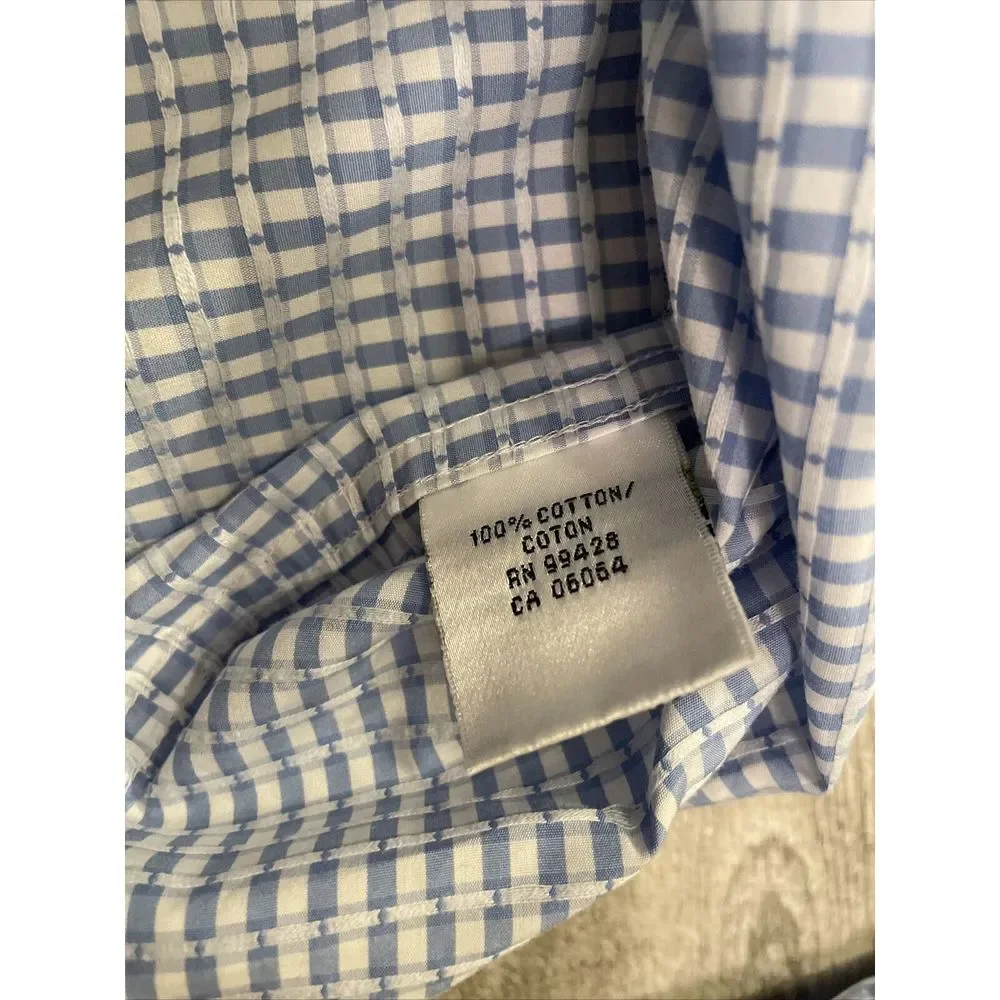 Bugatchi Uomo Dress Shirt Men's‎ Size 17.5 34 Flip Cuff Long Sleeve Blue Lion